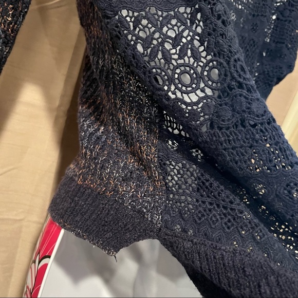 Free People Navy Knit Sweater Lace Back - Picture 4 of 6